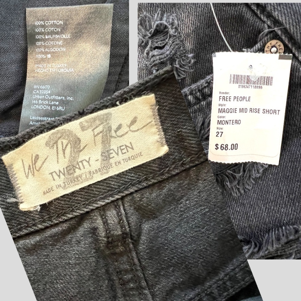 FREE PEOPLE Maggie Mid Rise Cutoff Button Front 3” Shorts NWT/Sz.27/Washed Black - Picture 10 of 11